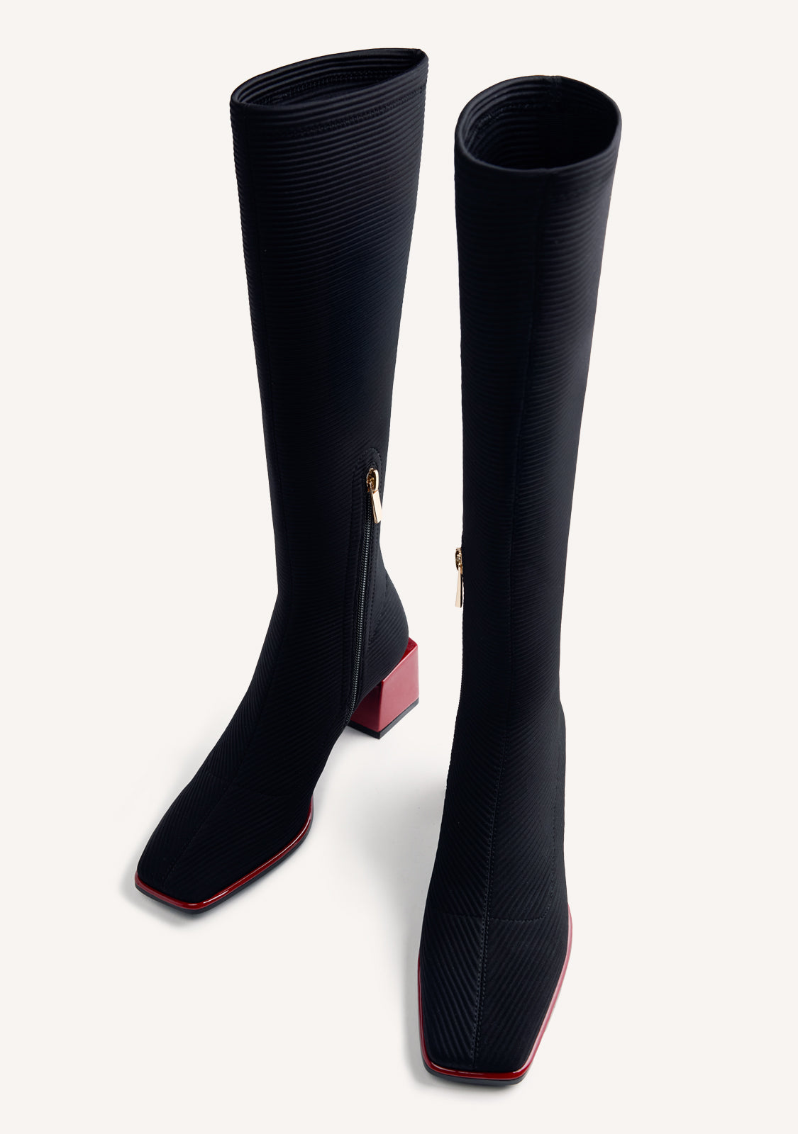 BLACK ELASTIC HIGH SOCK-STYLE BOOTS