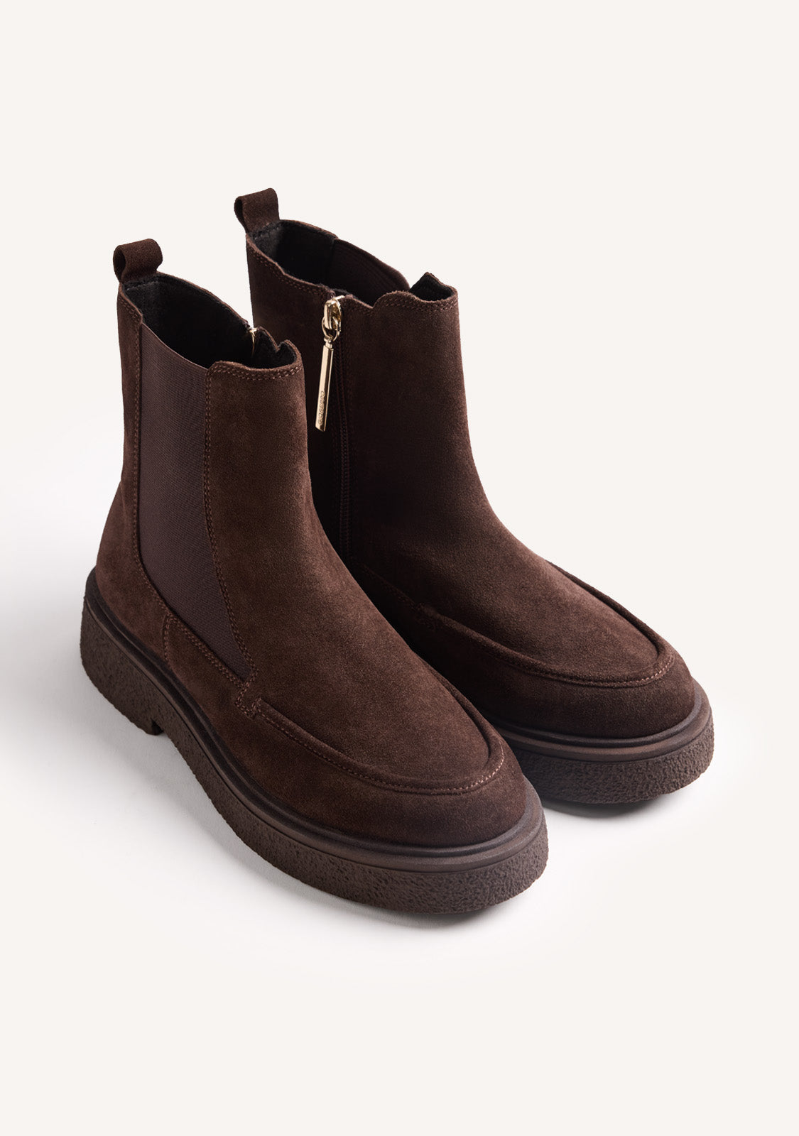 BROWN LEATHER ANKLE BOOTS WITH ZIPPER