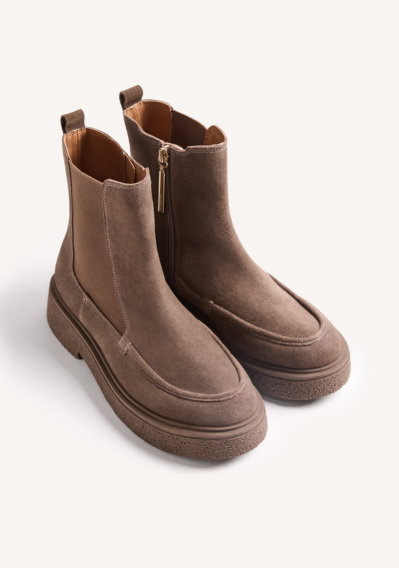 TAUPE LEATHER ANKLE BOOTS WITH ZIPPER