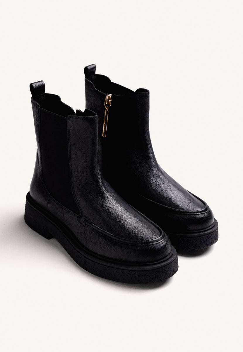 BLACK CHELSEA LEATHER ANKLE BOOTS