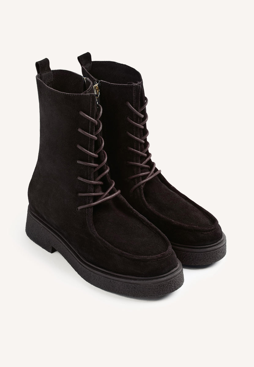 STIVALI MARRONI STILE MILITARE IN PELLE