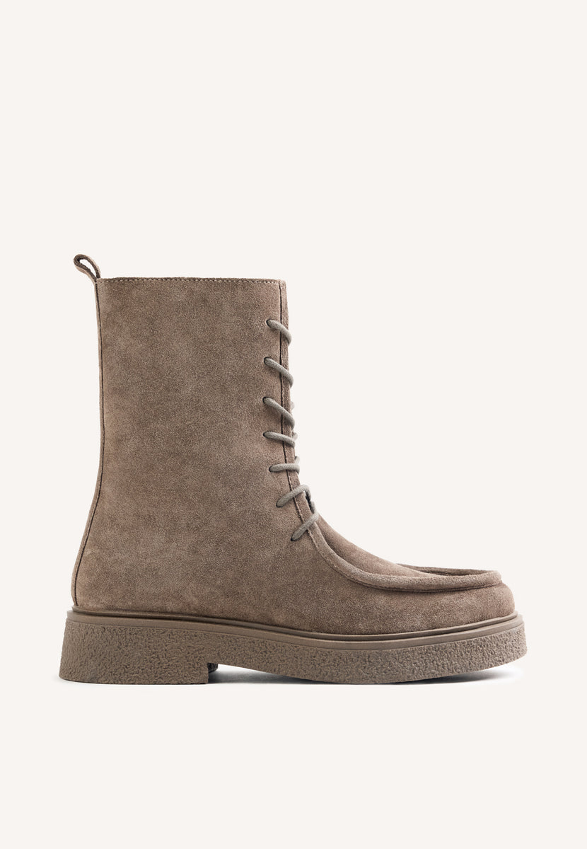 STIVALI TAUPE STILE MILITARE IN PELLE