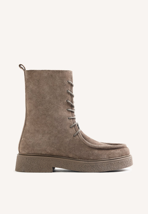 TAUPE MILITARY STYLE LEATHER BOOTS