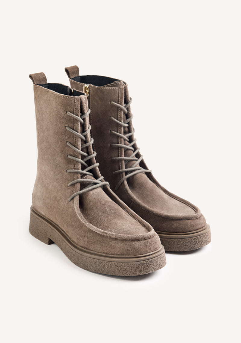 TAUPE MILITARY STYLE LEATHER BOOTS