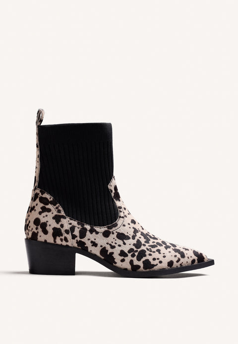 ELASTIC COWBOY ANIMAL PRINT LEATHER ANKLE BOOTS