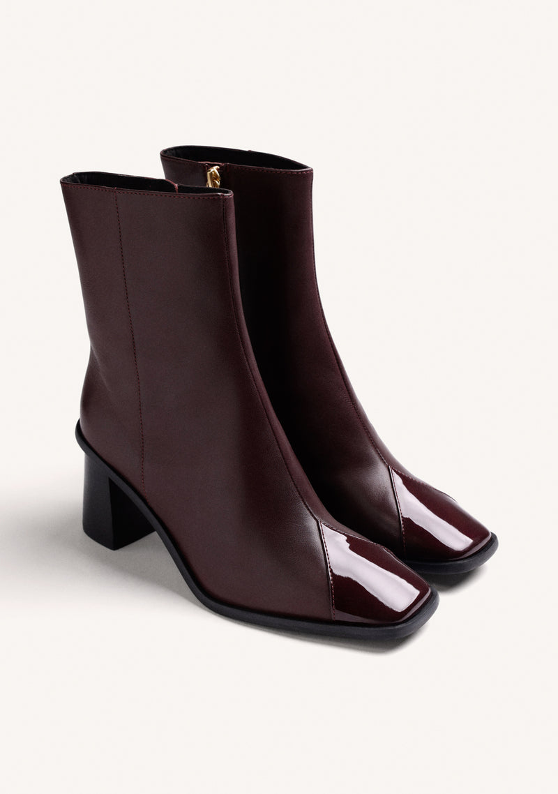 BURGUNDY LEATHER ANKLE BOOTS