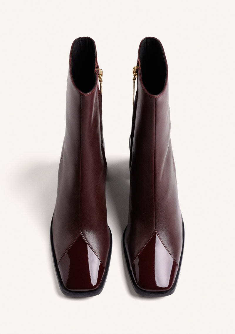 BURGUNDY LEATHER ANKLE BOOTS