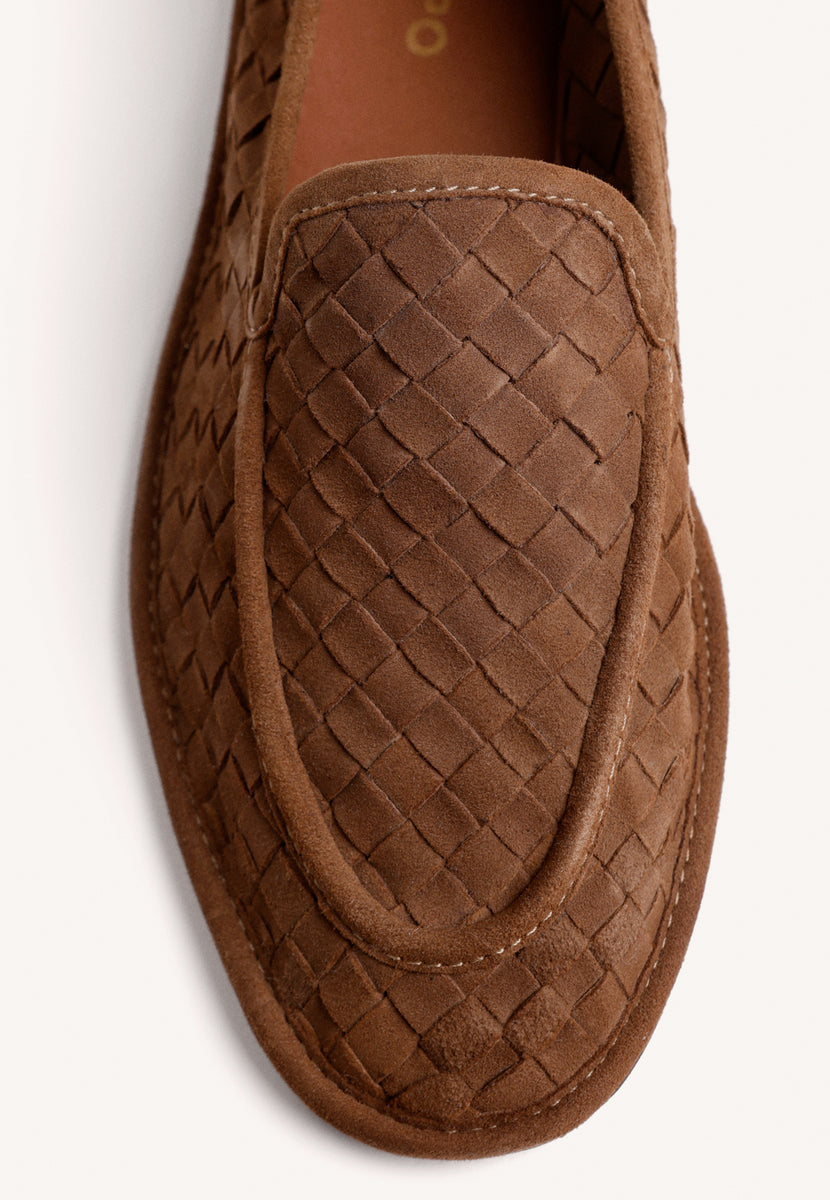 CAMEL WOVEN LEATHER LOAFERS