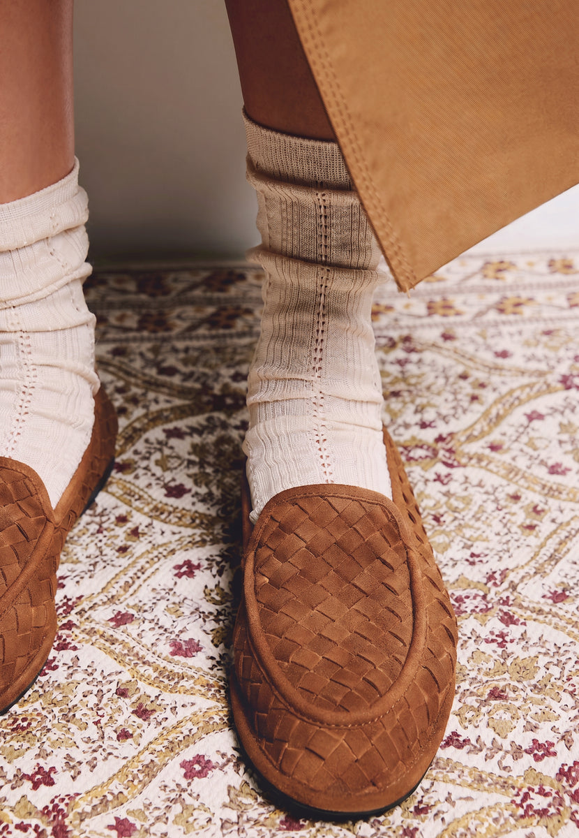 MOCASINES CAMEL PIEL TRENZADA