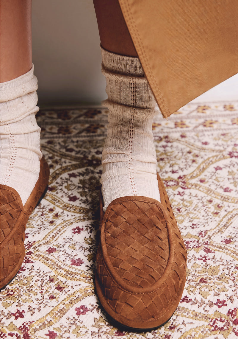 MOCASSINS CAMEL EN CUIR TRESSÉ
