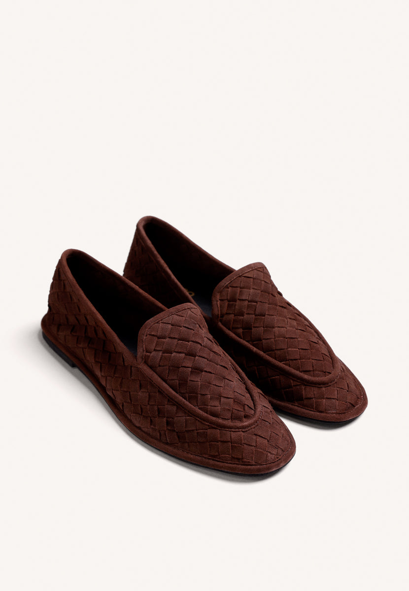BROWN WOVEN LEATHER LOAFERS