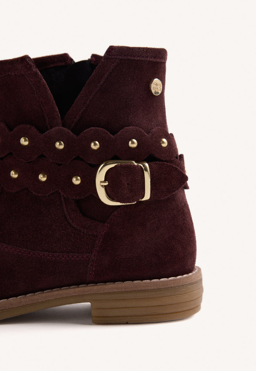 BURGUNDY LEATHER ANKLE BOOTS WITH SIDE ZIPPER