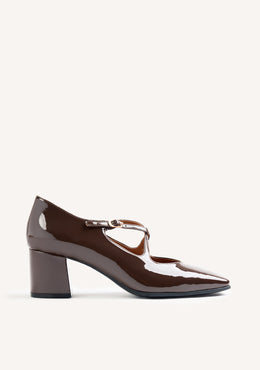 BROWN PATENT EFFECT HEEL SHOES
