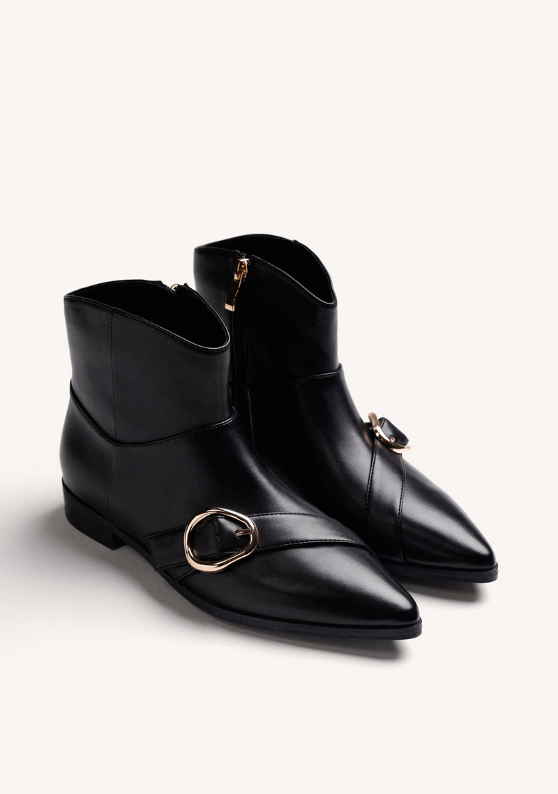 BLACK ELASTIC BUCKLE BOOTS