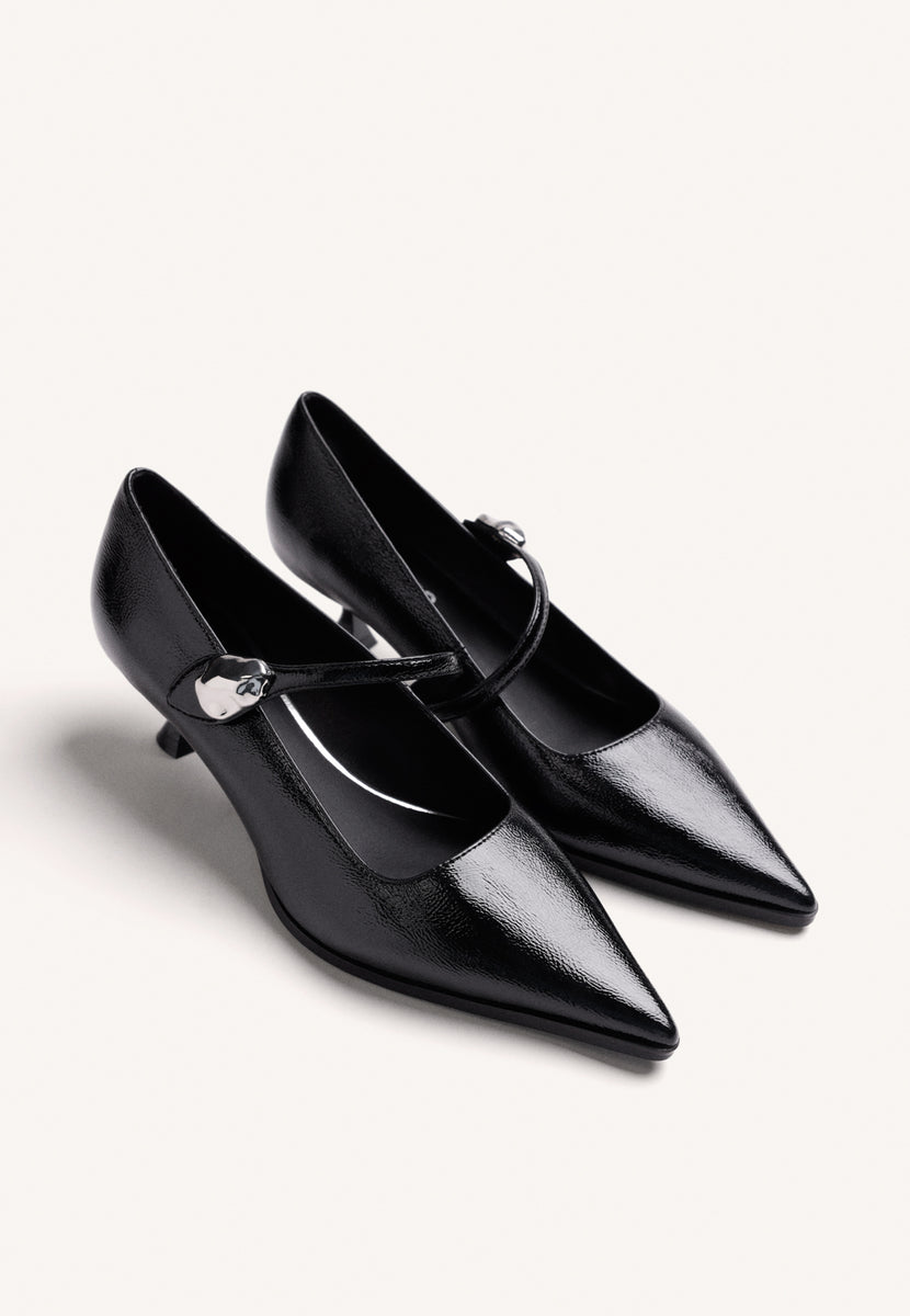 SCARPE CON TACCO NERE CON GIOIELLO