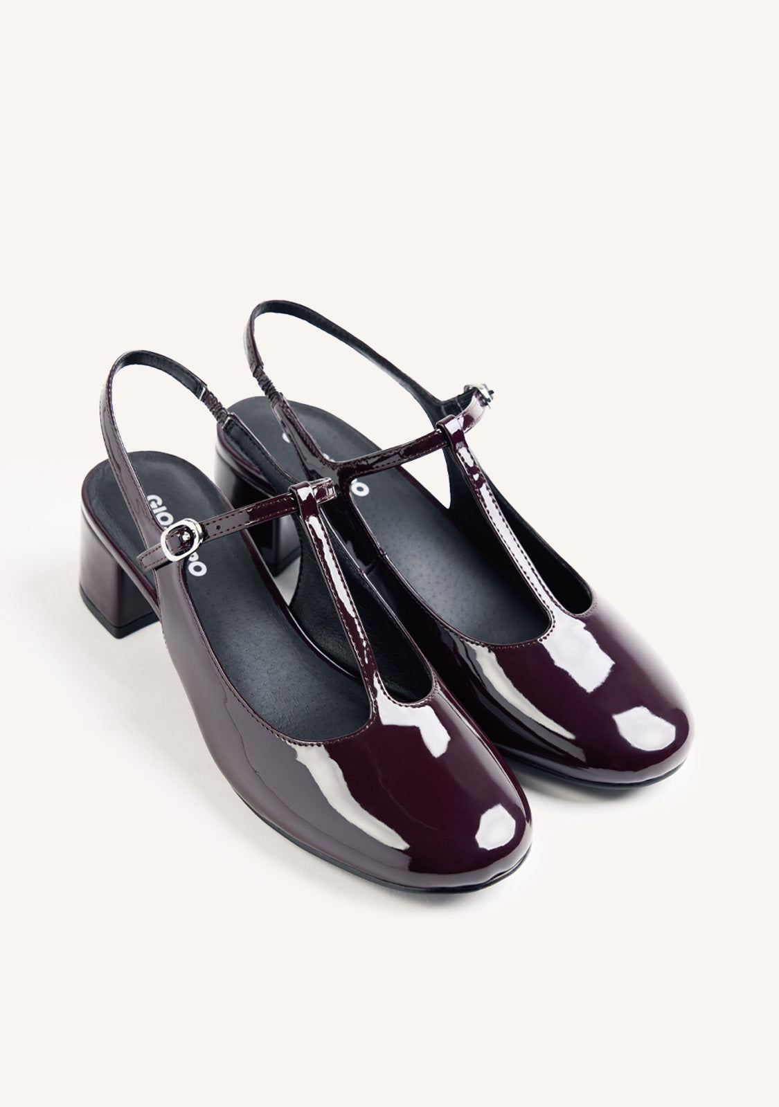BURGUNDY MARY-JANE SHOES WITH PATENT EFFECT