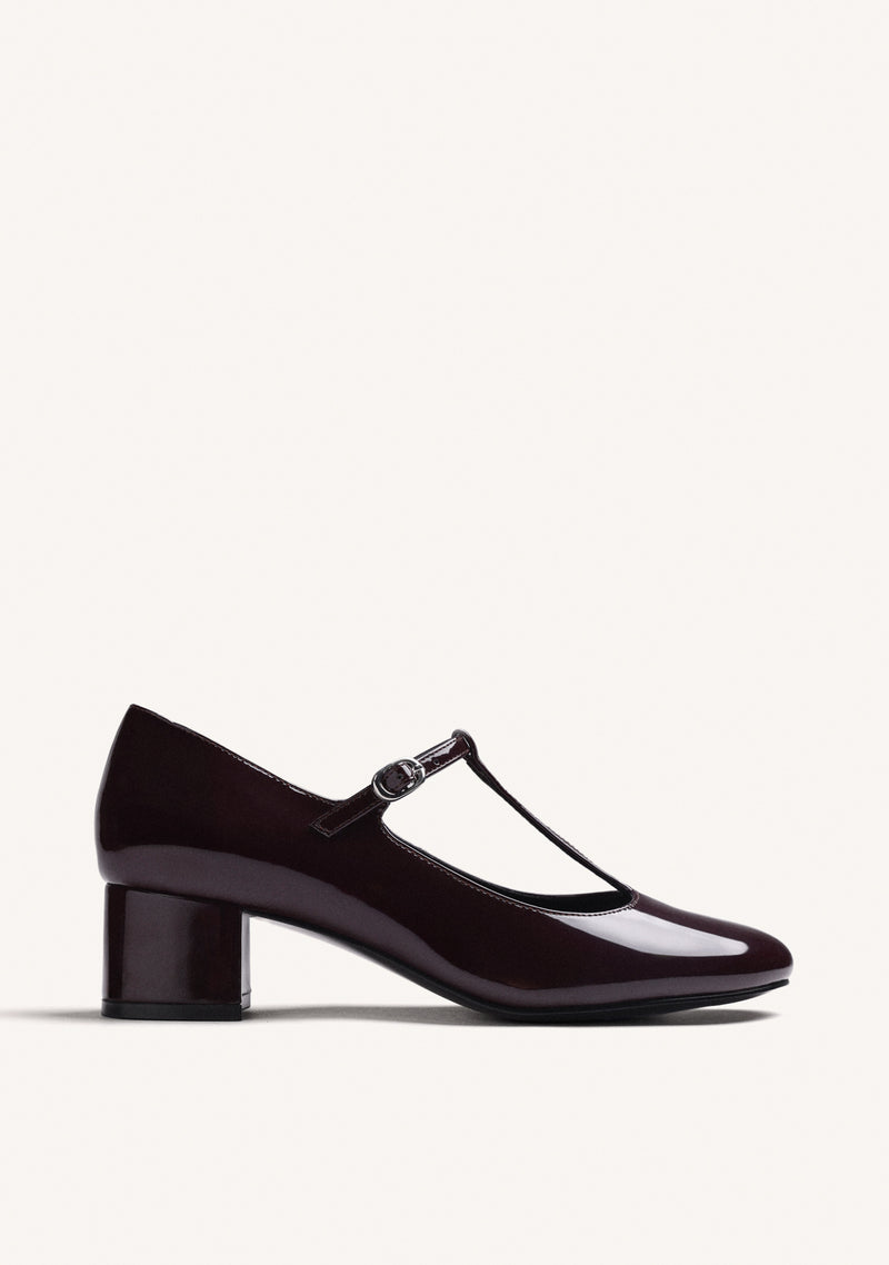 BURGUNDY MARY-JANE SHOES WITH PATENT EFFECT