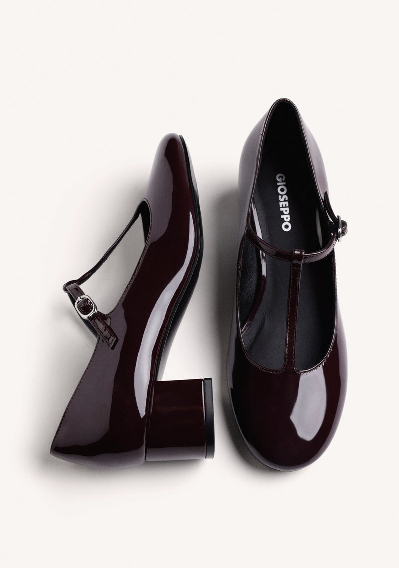BURGUNDY MARY-JANE SHOES WITH PATENT EFFECT