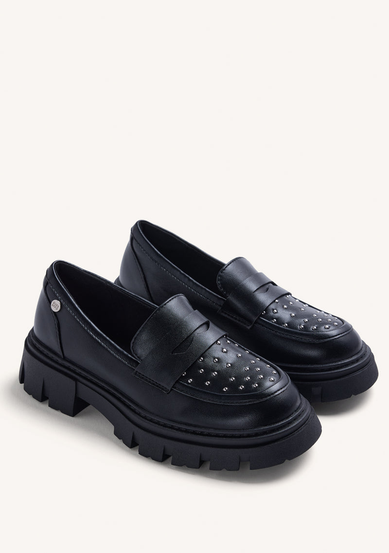 BLACK STUDDED LOAFERS