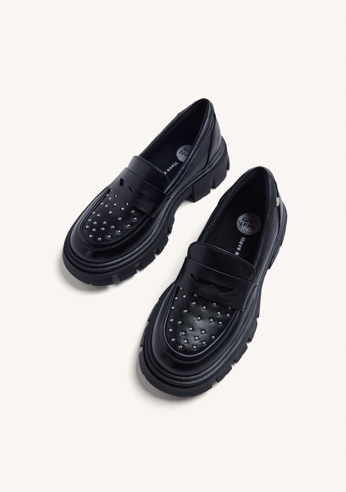 BLACK STUDDED LOAFERS