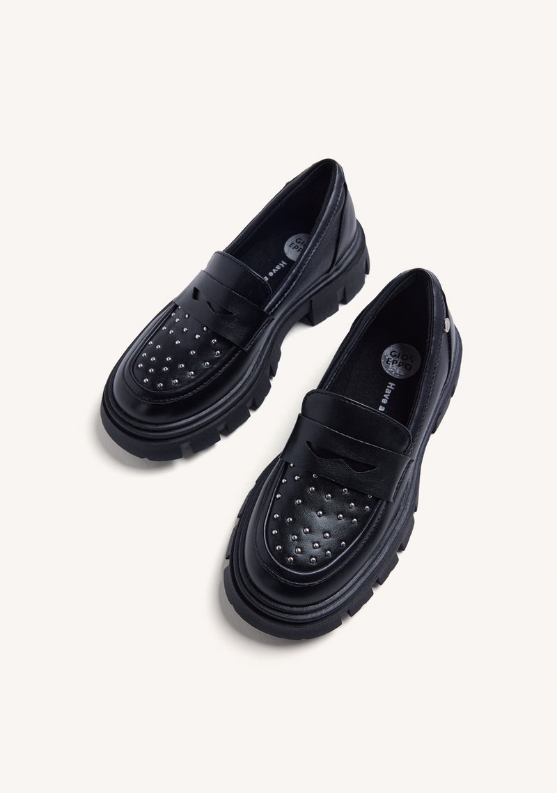 BLACK STUDDED LOAFERS