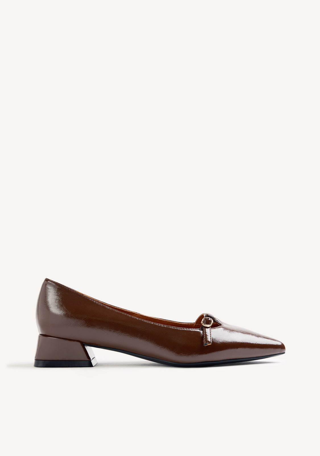 BROWN PATENT EFFECT HEEL SHOES