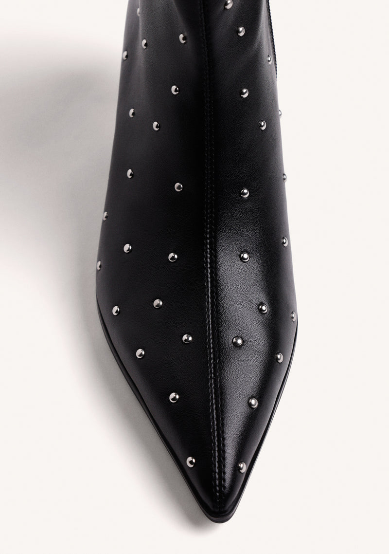 BLACK KITTEN HEEL ANKLE BOOTS WITH STUDS