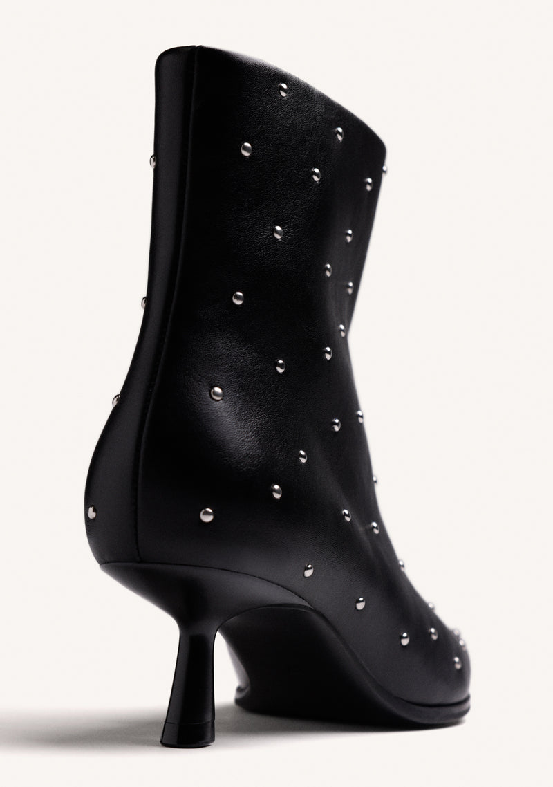 BLACK KITTEN HEEL ANKLE BOOTS WITH STUDS