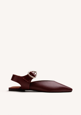 BURGUNDY LEATHER BACKLESS BALLET FLATS