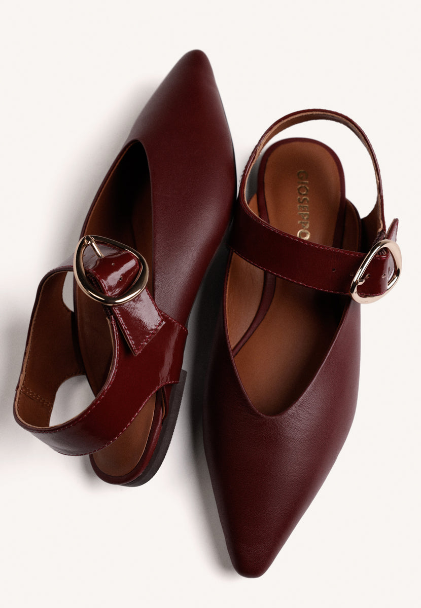 BURGUNDY LEATHER BACKLESS BALLET FLATS
