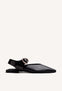 BLACK LEATHER BACKLESS BALLET FLATS