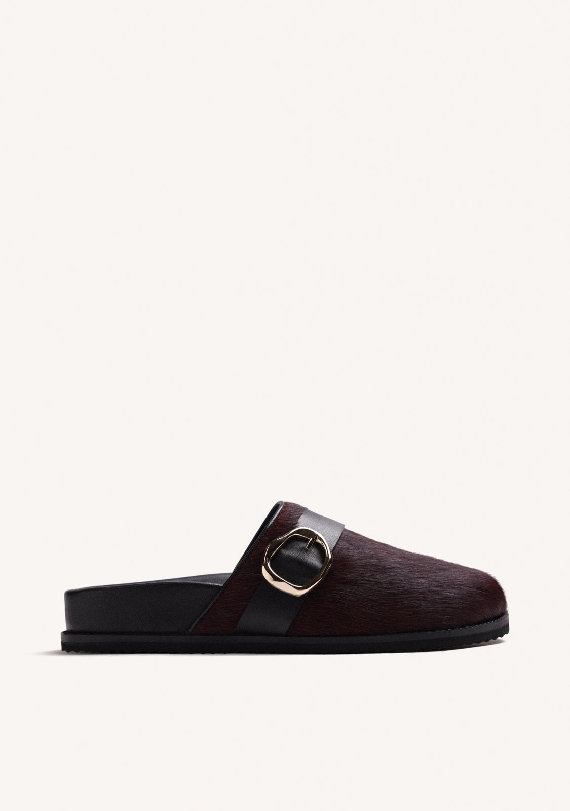 BURGUNDY LEATHER CLOGS WITH BUCKLE