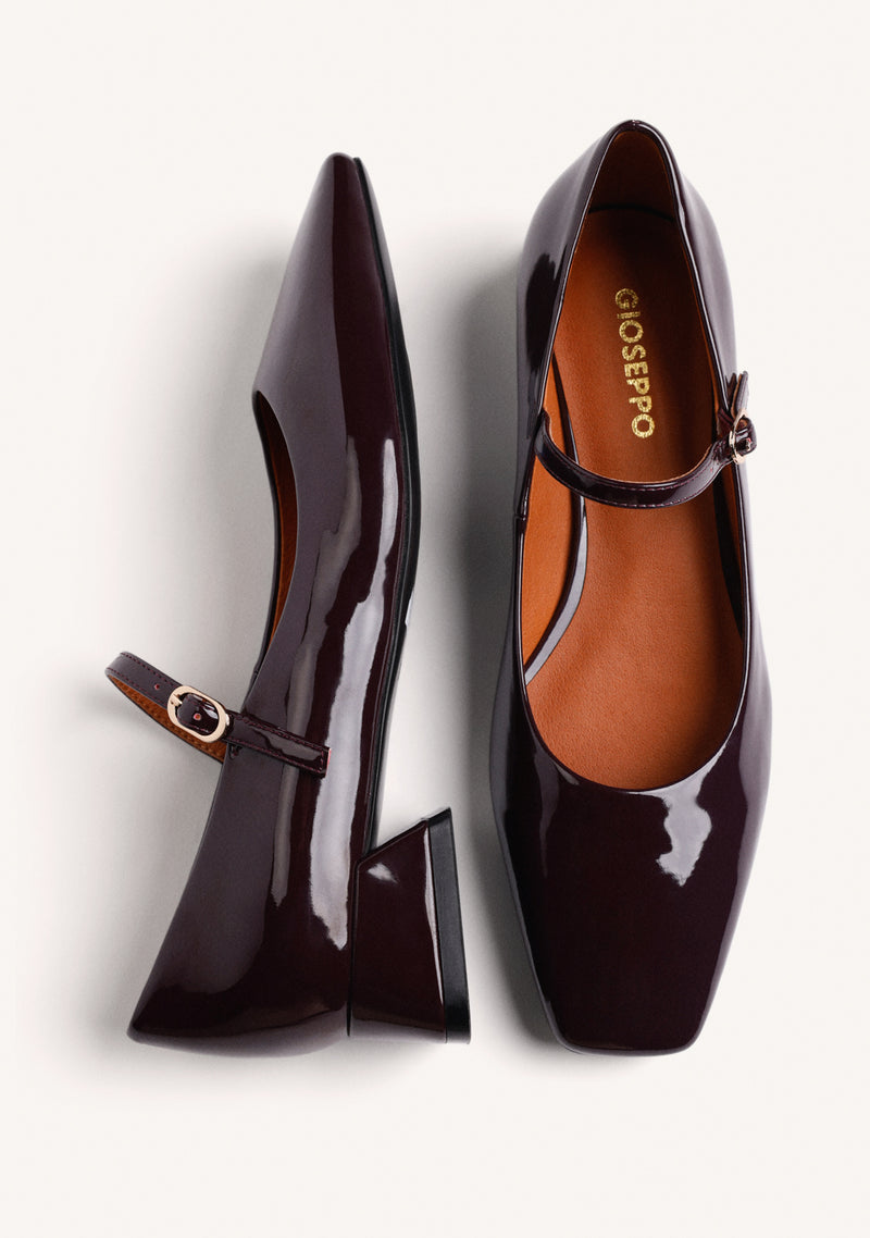BURGUNDY MARY-JANE SHOES WITH PATENT EFFECT