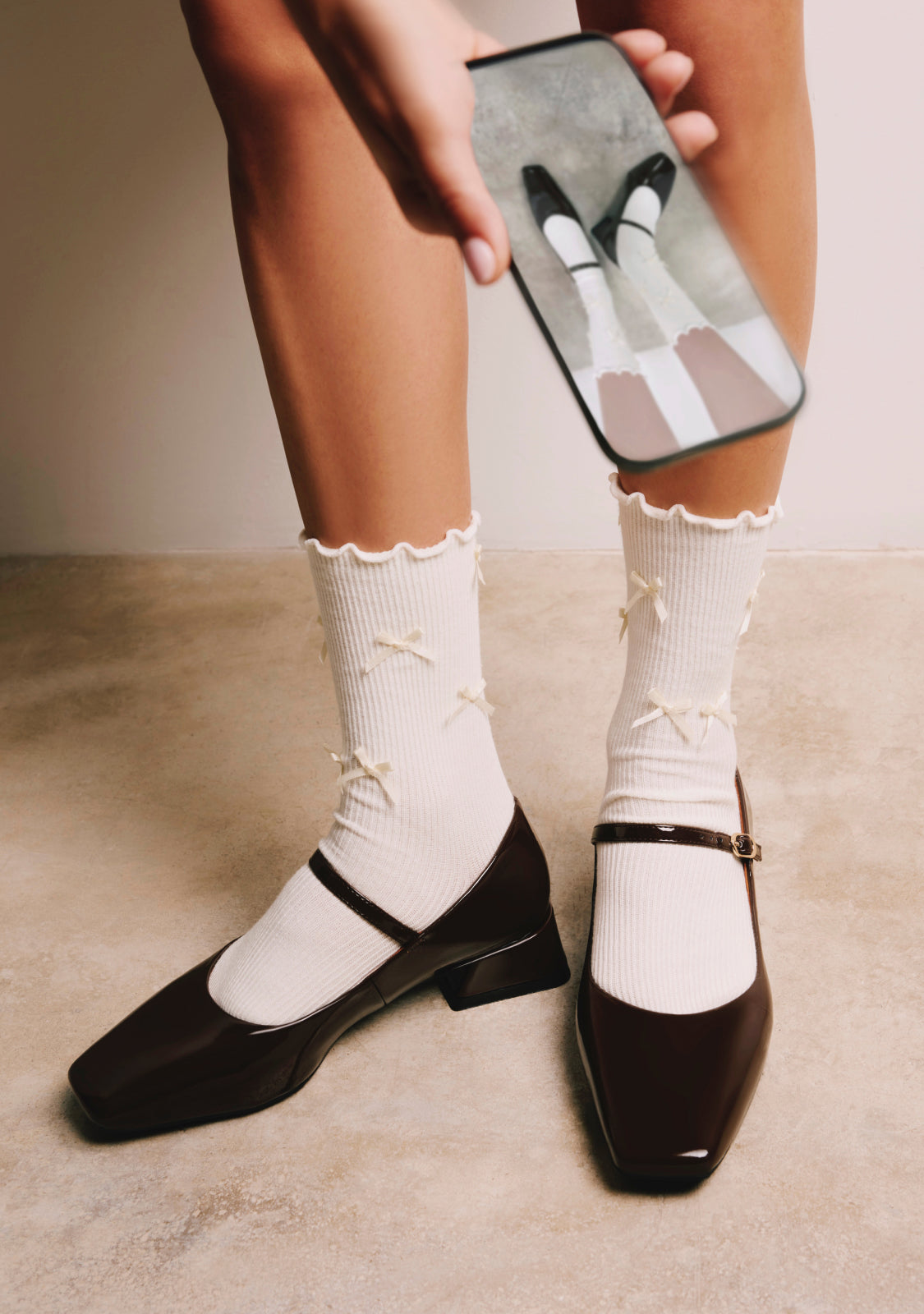 BROWN MARY-JANE SHOES WITH PATENT EFFECT