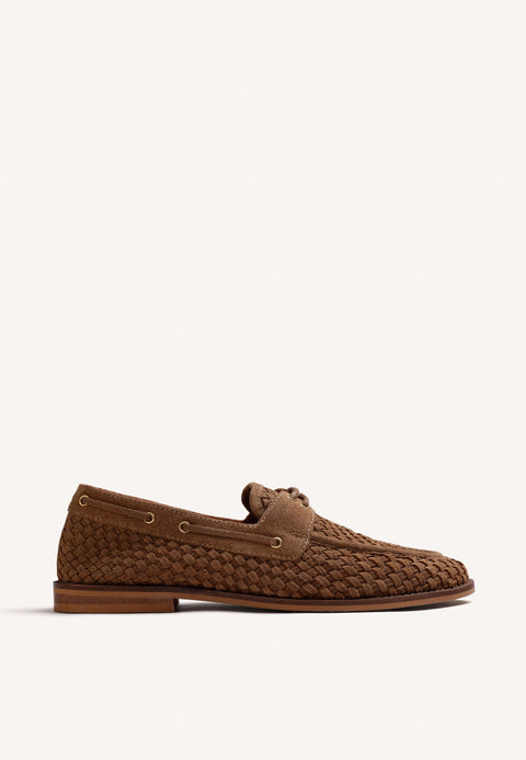MOCASSINS NAUTIQUES MARRON EN CUIR TRESSÉ