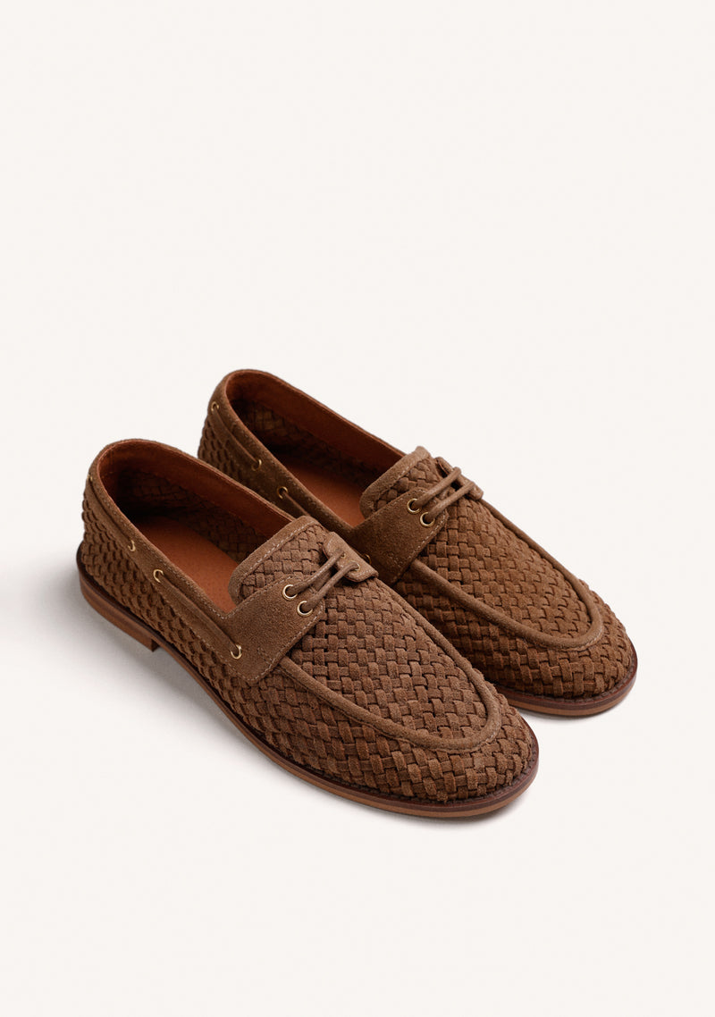 BROWN NAUTICAL BRAIDED LEATHER LOAFERS