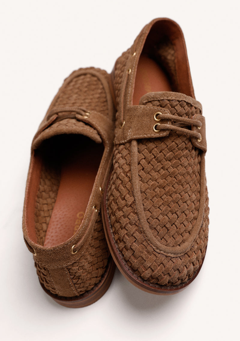 BROWN NAUTICAL BRAIDED LEATHER LOAFERS