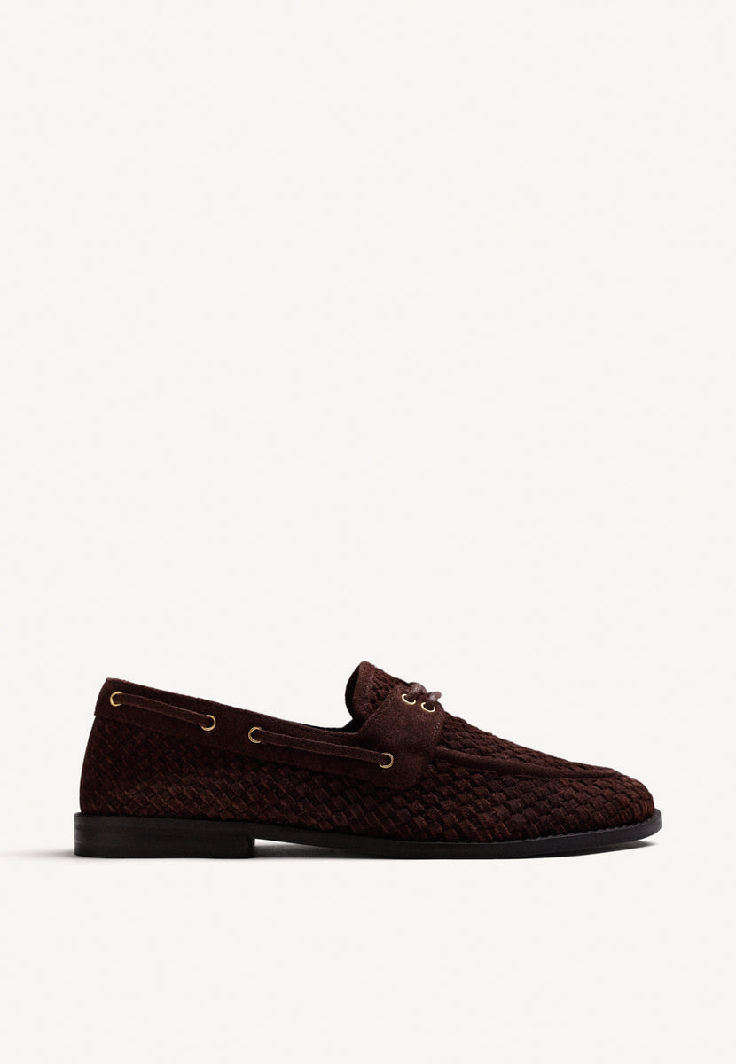 MOCASSINI NAUTICI MARRONI IN PELLE INTRECCIATA