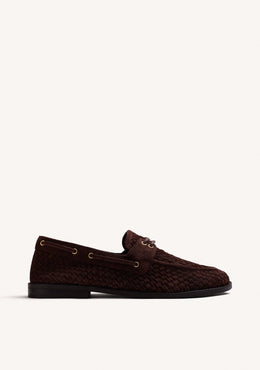 BROWN BRAIDED LEATHER BOAT SHOES