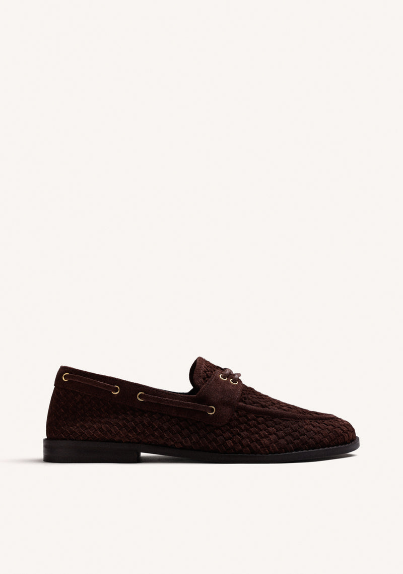 MOCASSINI NAUTICI MARRONI IN PELLE INTRECCIATA