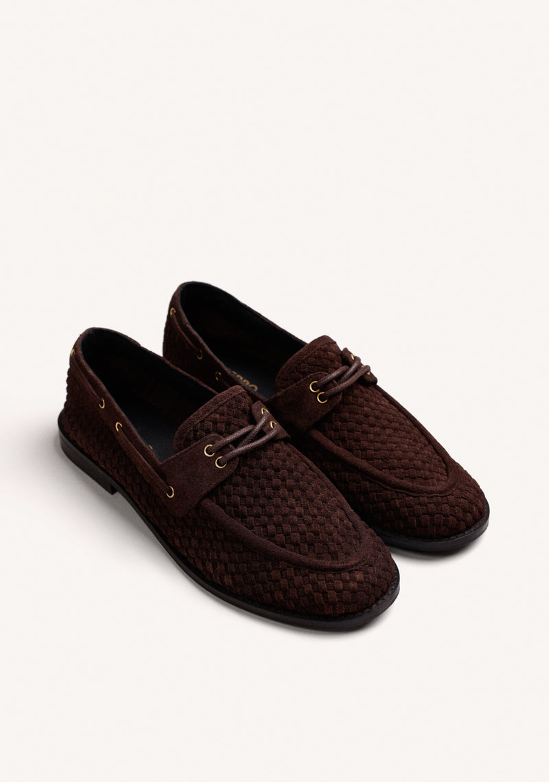 MOCASSINI NAUTICI MARRONI IN PELLE INTRECCIATA