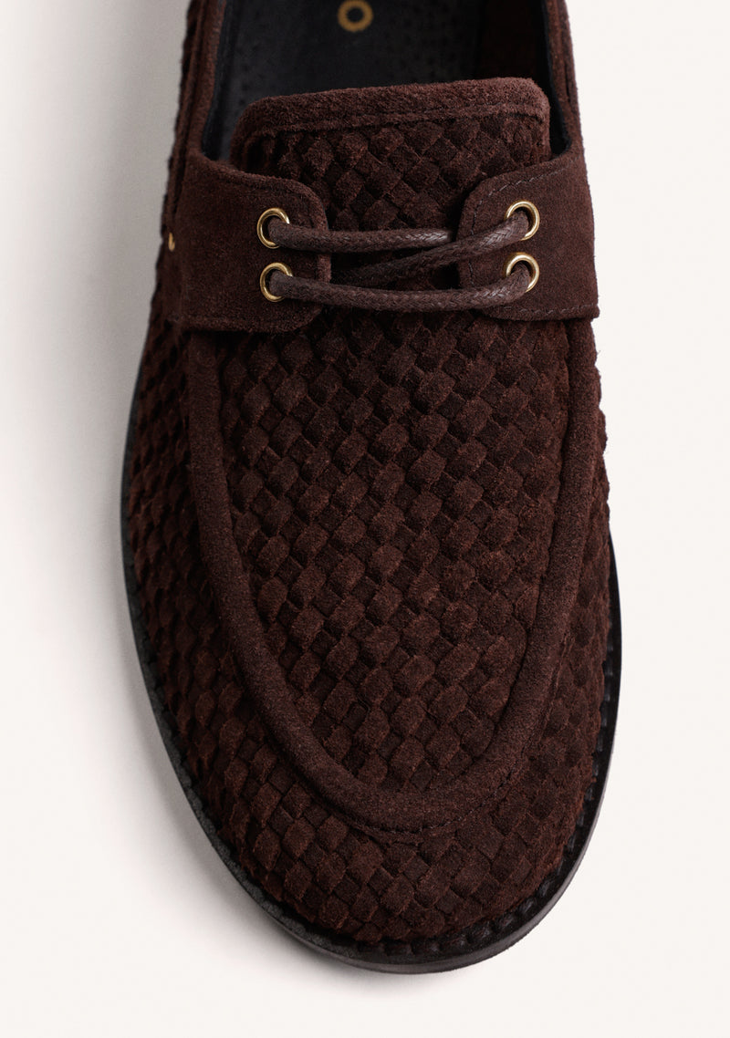 MOCASSINI NAUTICI MARRONI IN PELLE INTRECCIATA