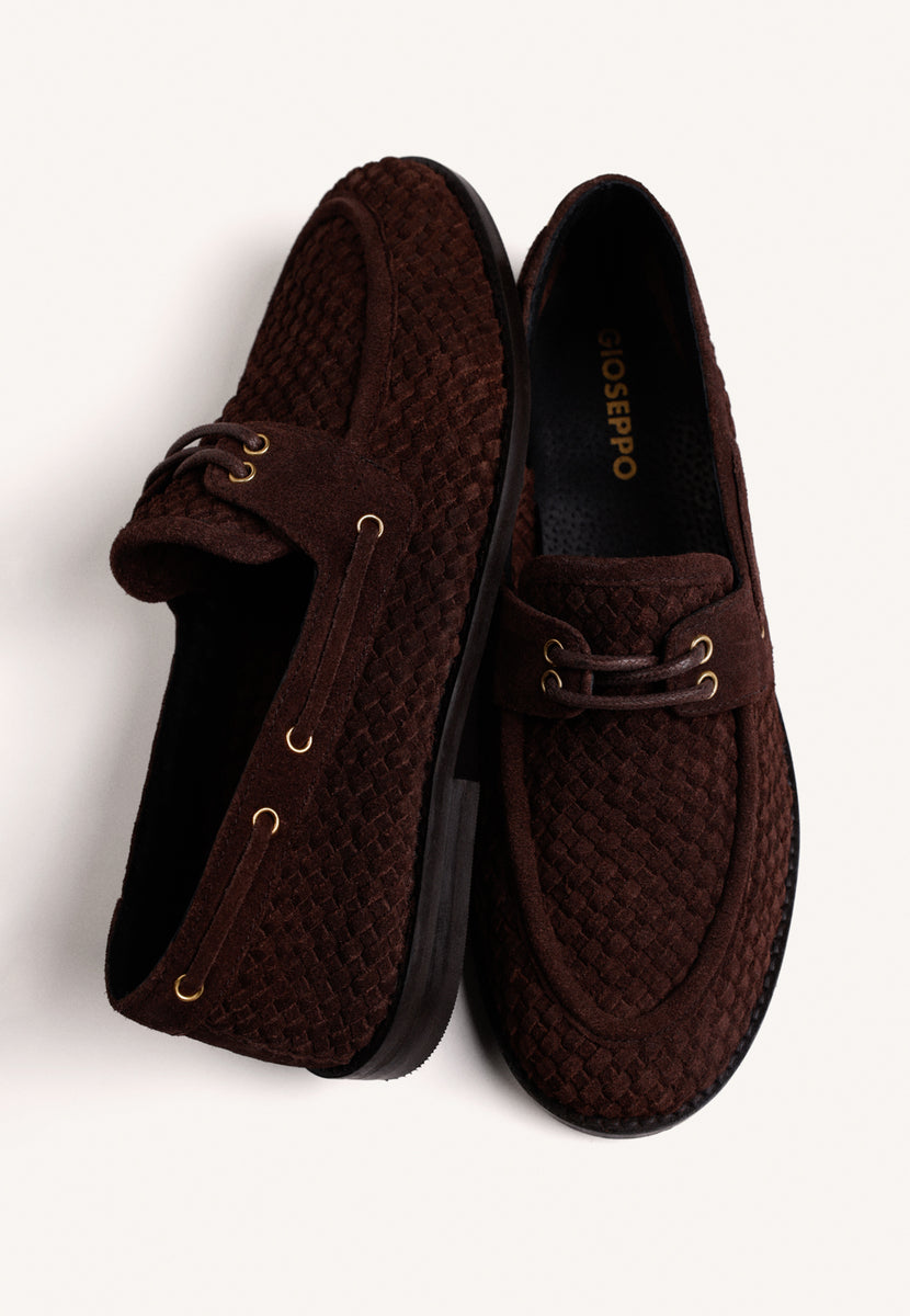 MOCASSINI NAUTICI MARRONI IN PELLE INTRECCIATA