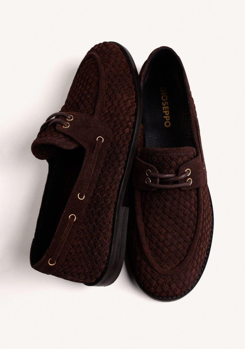 MOCASSINI NAUTICI MARRONI IN PELLE INTRECCIATA