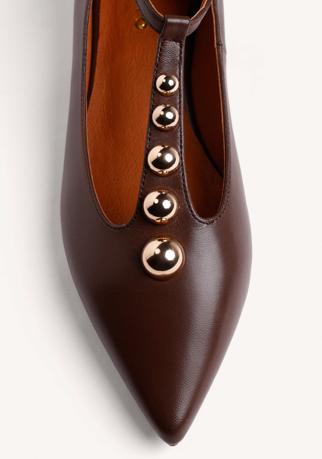 BROWN BALLERINAS WITH ANIMAL PRINT AND STUDS