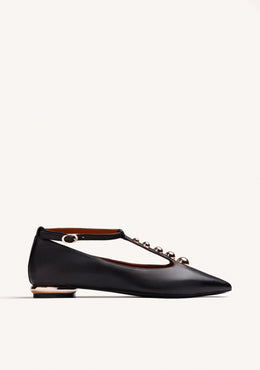 BLACK LEATHER BALLET FLATS STUDS
