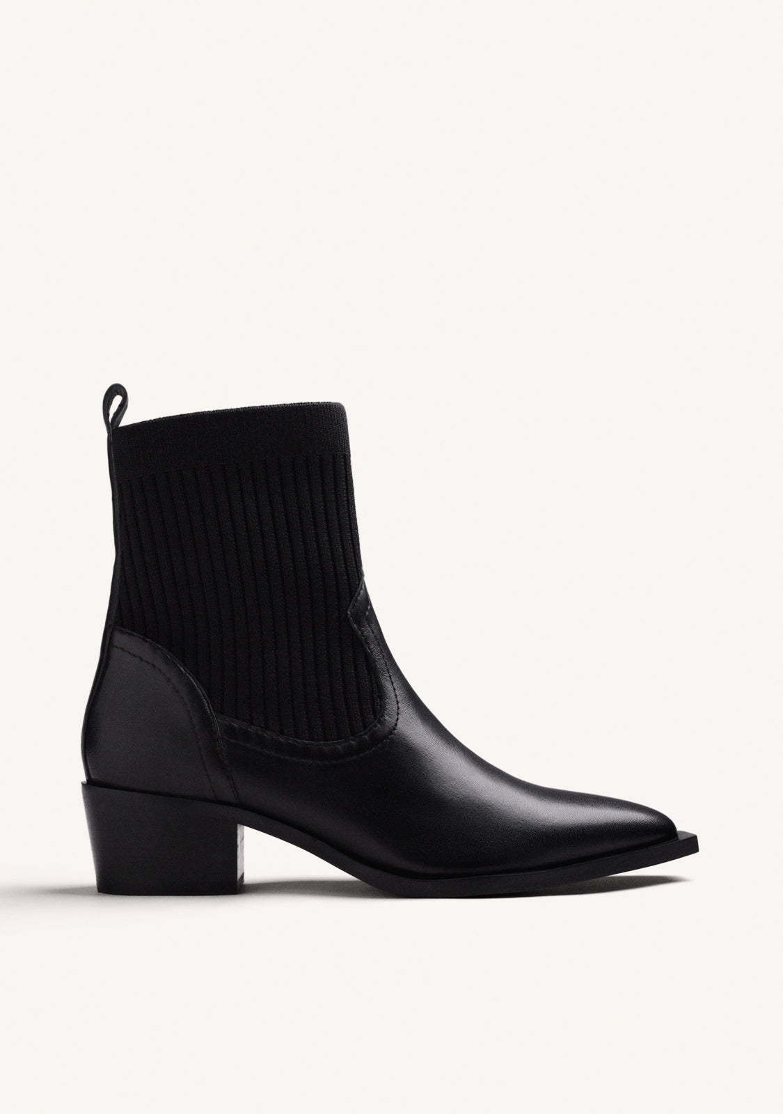 BLACK ELASTIC COWBOY LEATHER ANKLE BOOTS