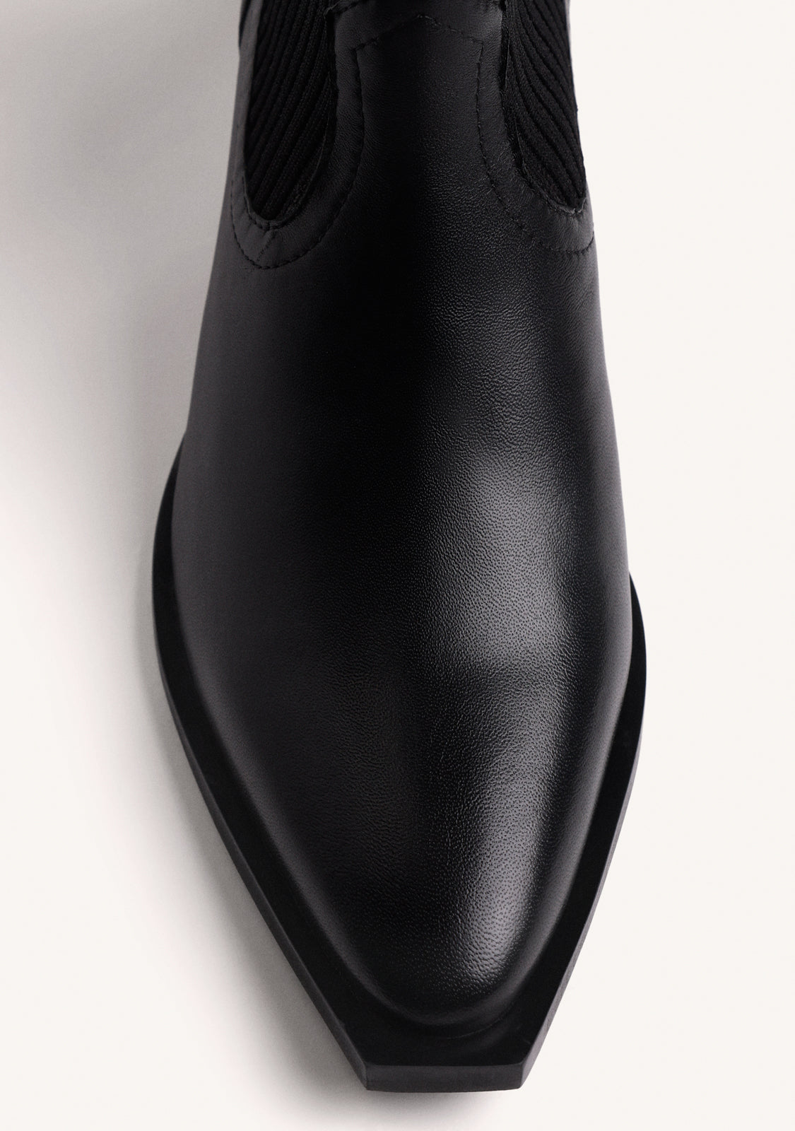 BLACK ELASTIC COWBOY LEATHER ANKLE BOOTS
