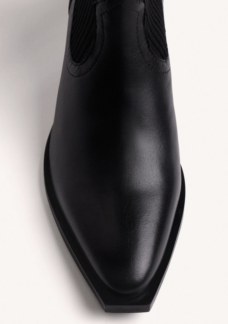 BLACK ELASTIC COWBOY LEATHER ANKLE BOOTS