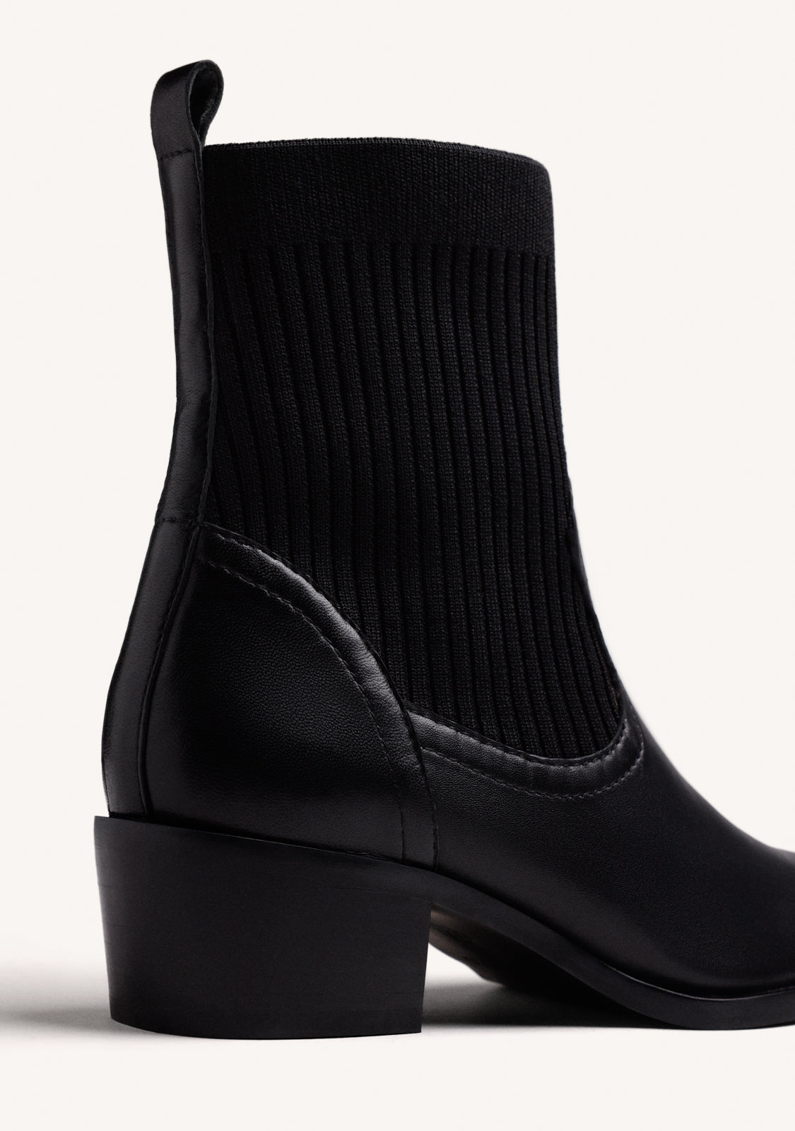 BLACK ELASTIC COWBOY LEATHER ANKLE BOOTS